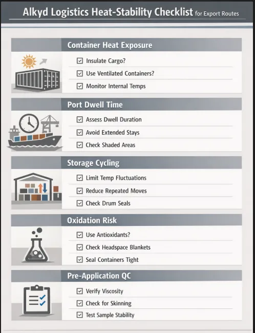 Checklist for alkyd resin logistics and heat stability control in export routes