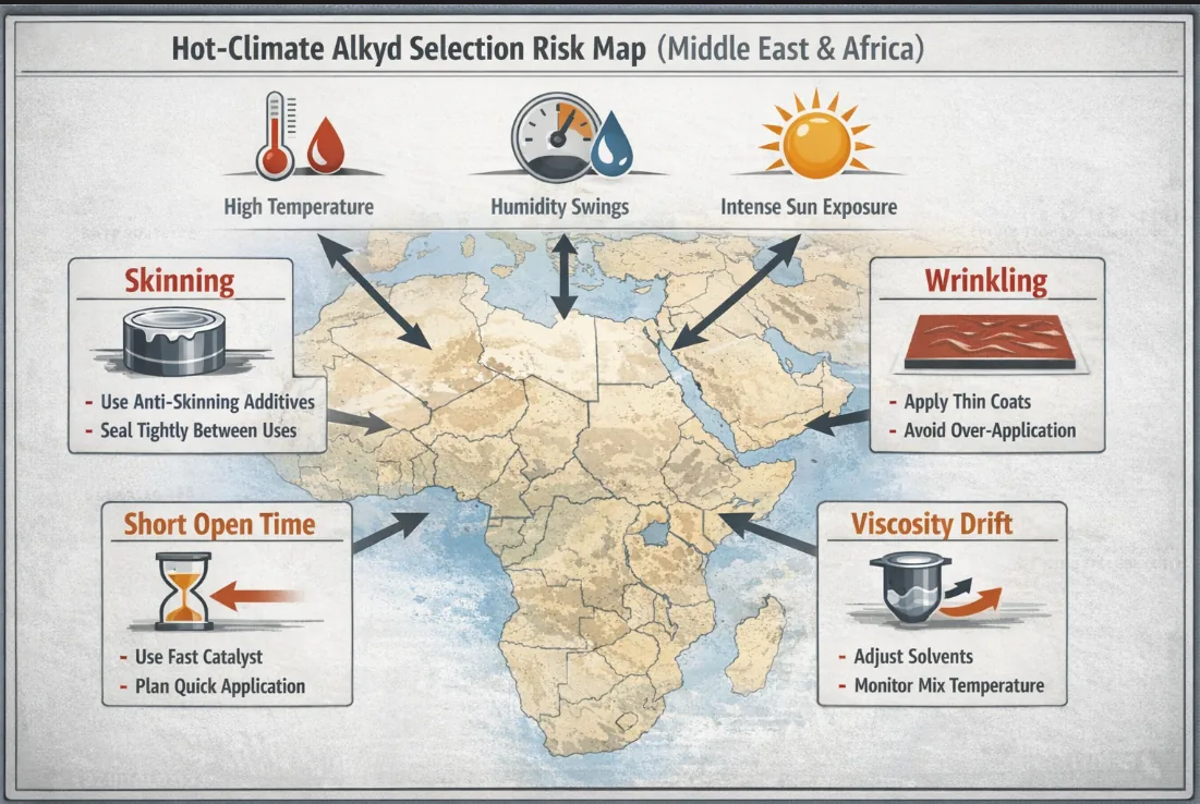 Risk map for selecting alkyd resins in high-temperature Middle East and Africa environments