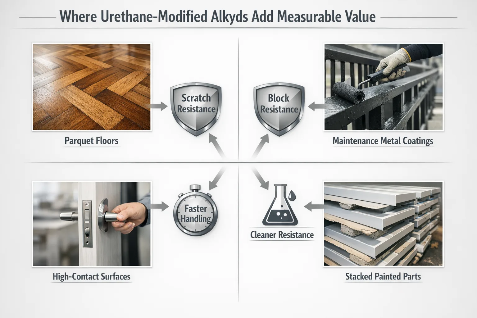 Performance matrix comparing standard alkyds and urethane-modified alkyds